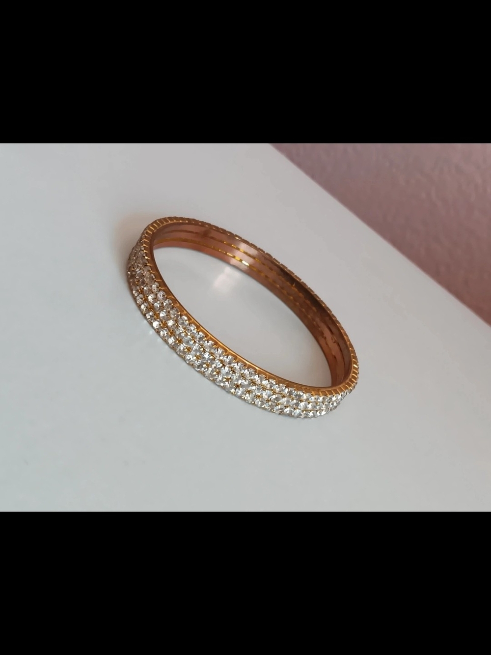 3 Row Gold Tone Bangle Bracelet With Faux Diamond Gemstones